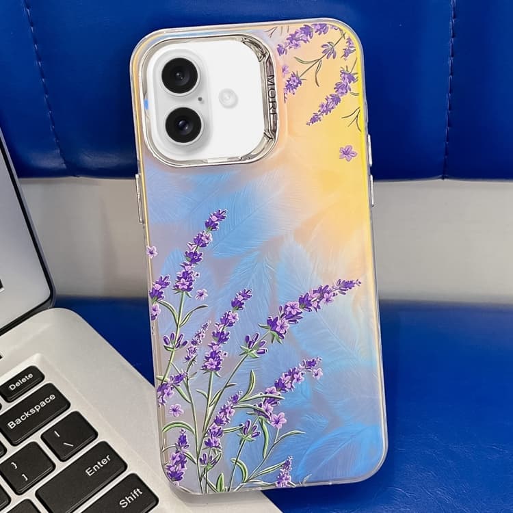 For iPhone 16 Electroplating Laser Flower Texture TPU Phone Case(Lavender AH14) - Immagine 1