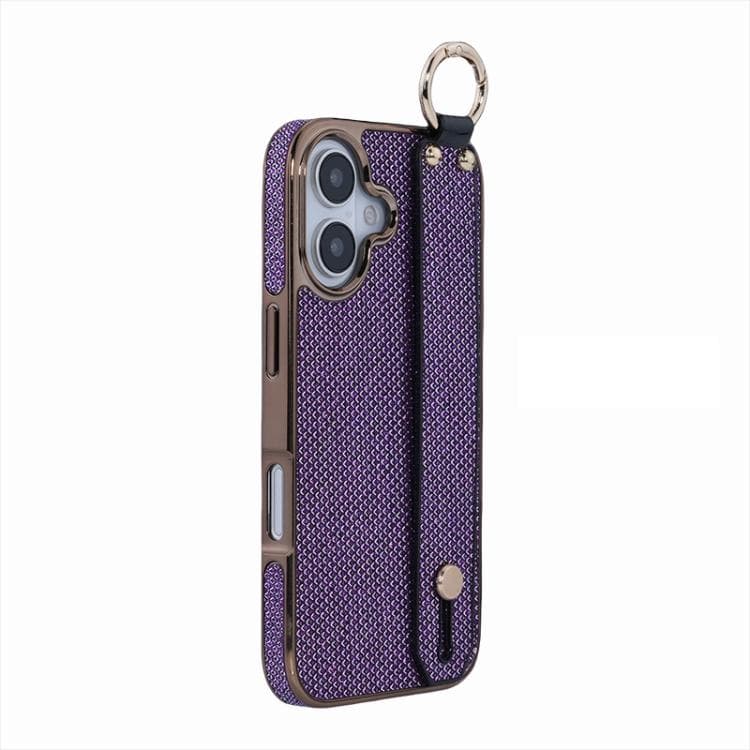 For iPhone 16 Electroplating Loose Powder Wristband Holder Phone Case(Purple) - Immagine 1