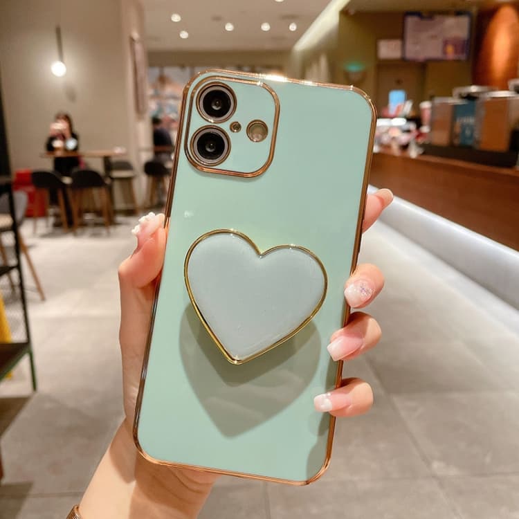 For iPhone 16 Electroplating Love Heart Holder TPU Phone Case(Green) - Immagine 1