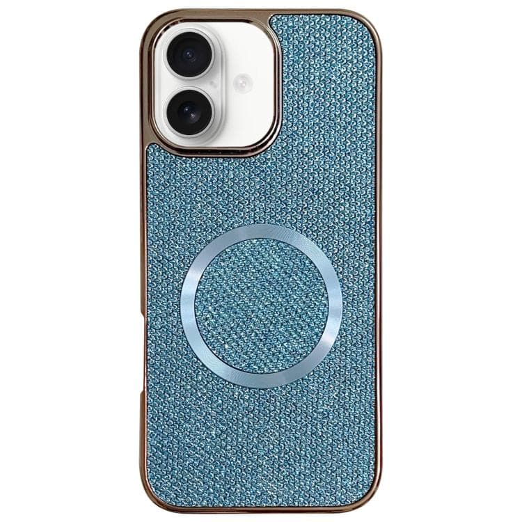 For iPhone 16 Electroplating PC Glitter Grain MagSafe Phone Case(Blue) - Immagine 1