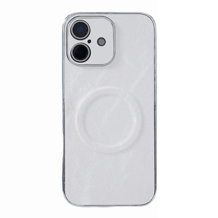 For iPhone 16 Electroplating PC Snow Bark Texture MagSafe Phone Case(White) - Immagine 1
