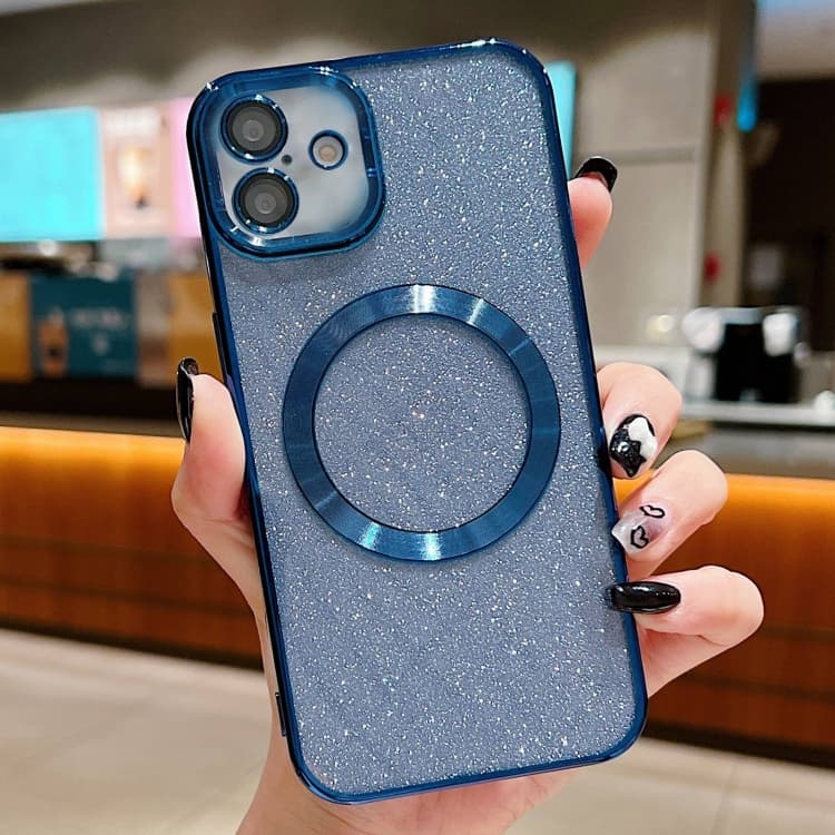 For iPhone 16 Electroplating Pure Color Glitter Powder MagSafe Phone Case(Dark Blue) - Immagine 1