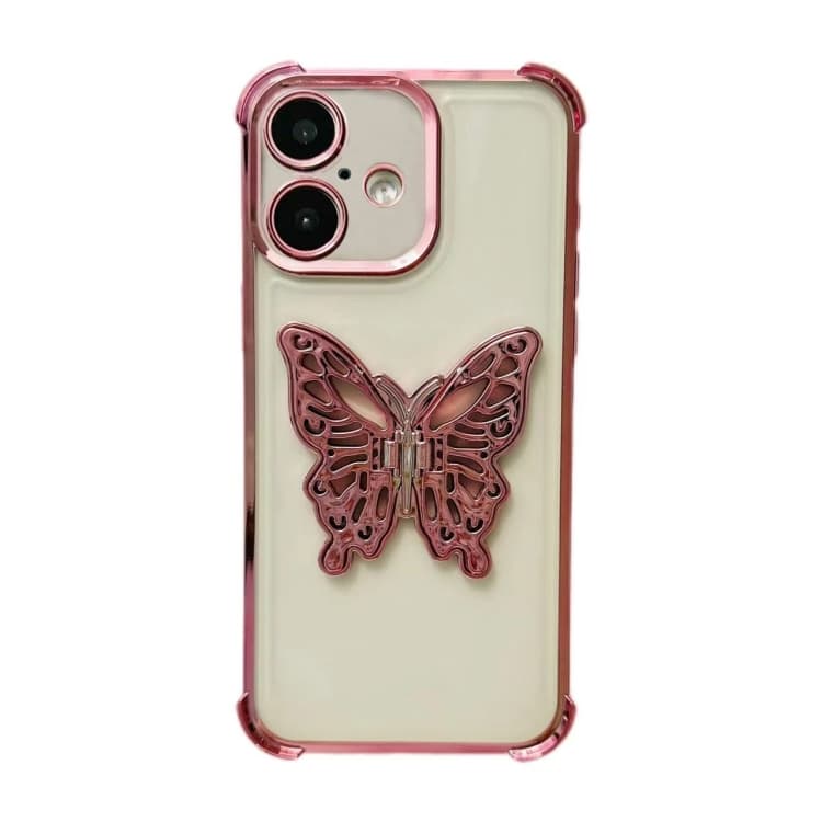 For iPhone 16 Electrpolated 3D Butterfly Holder TPU Phone Case(Pink) - Immagine 1
