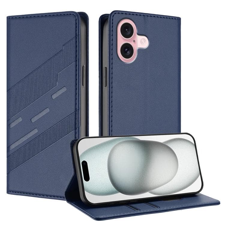For iPhone 16 Embossed Multi-functional Wallet Retro Leather Phone Case(Dark Blue) - Immagine 1