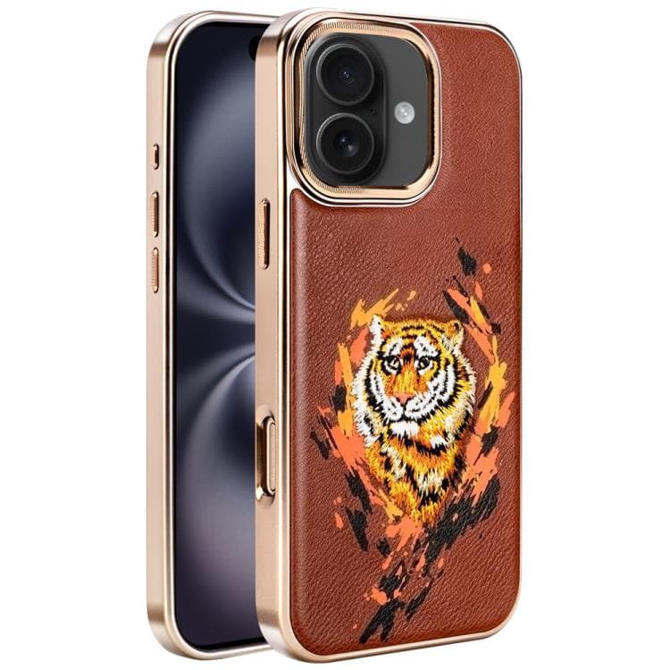 For iPhone 16 Embroidered Graffiti Vegan Leather Shield Electroplated Magnetic Phone Case(Red) - Immagine 1
