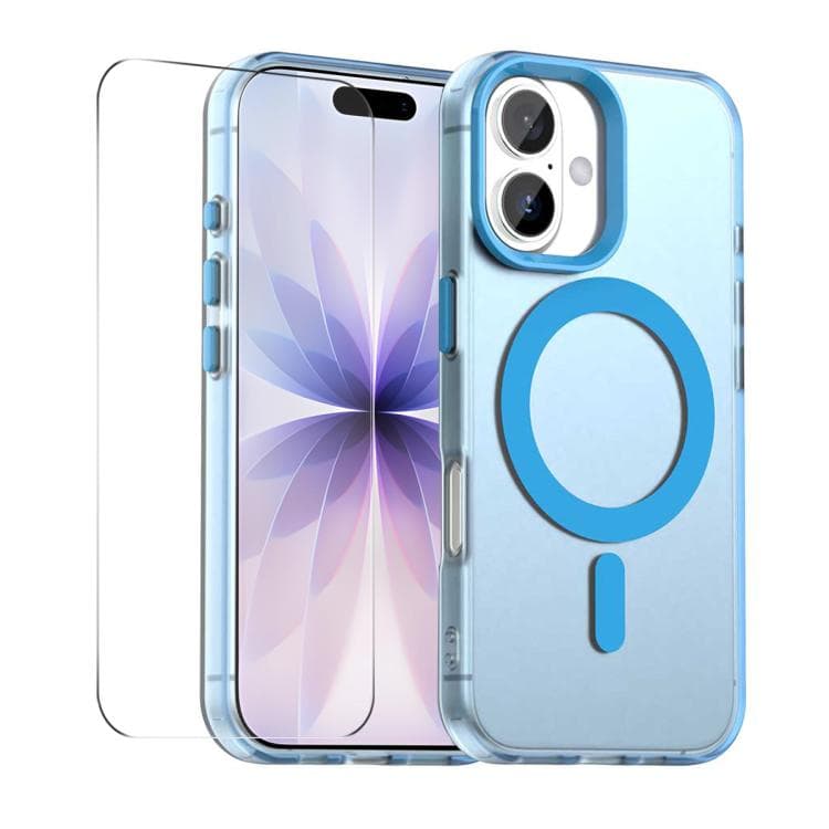 For iPhone 16 ENKAY Hat-Prince MagSafe Candy Color Phone Case with 9H Screen Film(Blue) - Immagine 1