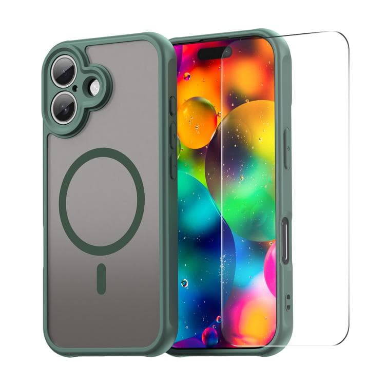 For iPhone 16 ENKAY Hat-Prince MagSafe Matte Translucent Shockproof Phone Case with Large Arc Edge Film(Green) - Immagine 1