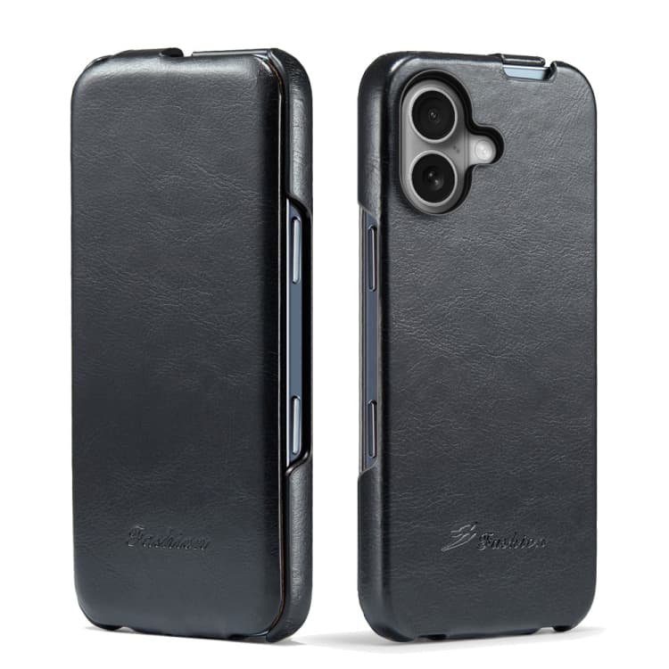 For iPhone 16 Fierre Shann 64 Texture Vertical Flip PU Leather Phone Case(Black) - Immagine 1