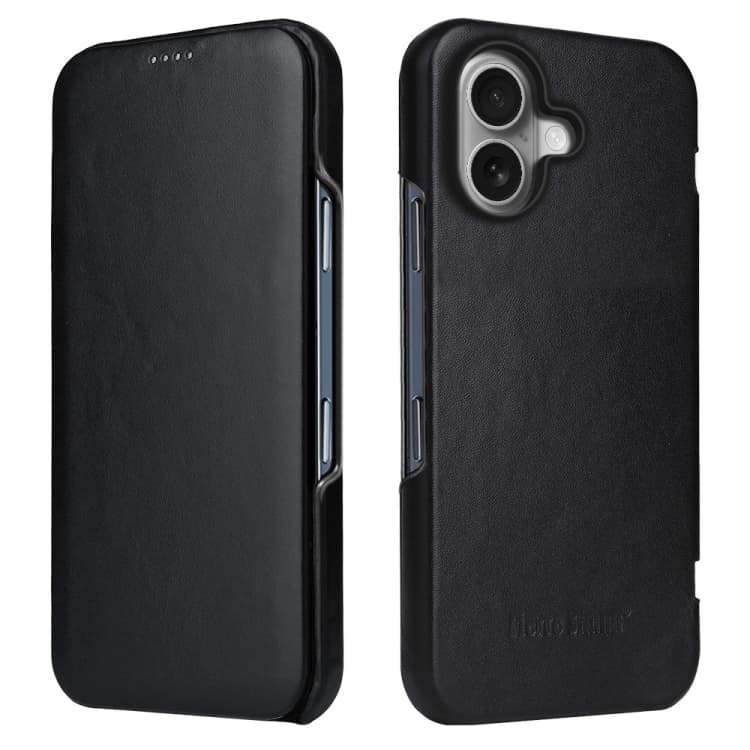 For iPhone 16 Fierre Shann Top Layer Cowhide Business Magnetic Leather Phone Case(Black) - Immagine 1
