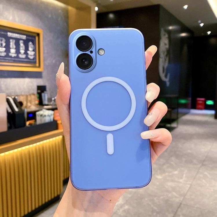 For iPhone 16 Fine Hole Ice Fog MagSafe PC Phone Case(Sierra Blue) - Immagine 1