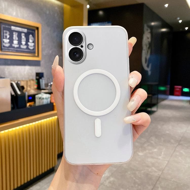 For iPhone 16 Fine Hole Ice Fog MagSafe PC Phone Case(Transparent White) - Immagine 1
