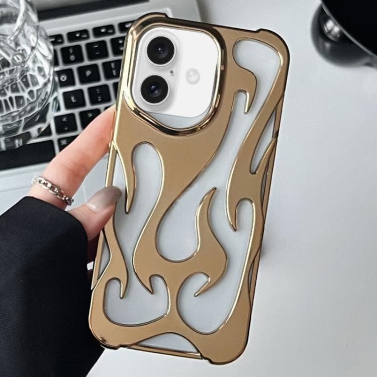 For iPhone 16 Flame Hollow Cooling Electroplated TPU Phone Case(Gold) - Immagine 1