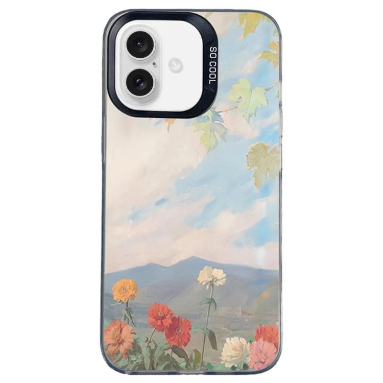 For iPhone 16 Flower Series Color Silver TPU Hybrid PC Phone Case(Blue Sky Flowers CK119) - Immagine 1