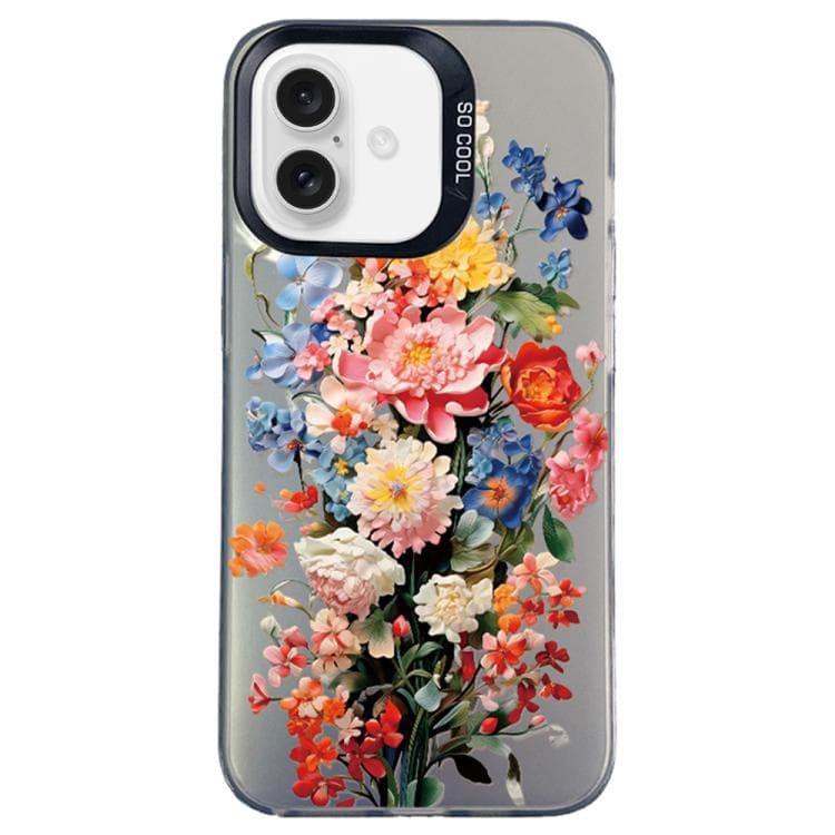 For iPhone 16 Flower Series Color Silver TPU Hybrid PC Phone Case(Colorful Flowers CK114) - Immagine 1