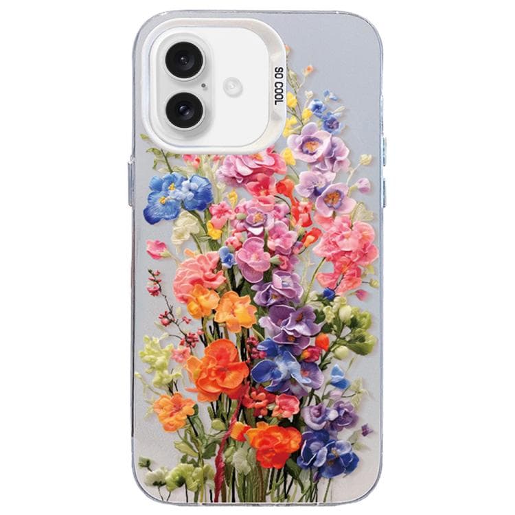 For iPhone 16 Flower Series Color Silver TPU Hybrid PC Phone Case(Colorful Flowers CW112) - Immagine 1