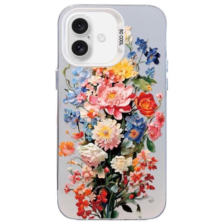 For iPhone 16 Flower Series Color Silver TPU Hybrid PC Phone Case(Colorful Flowers CW114) - Immagine 1