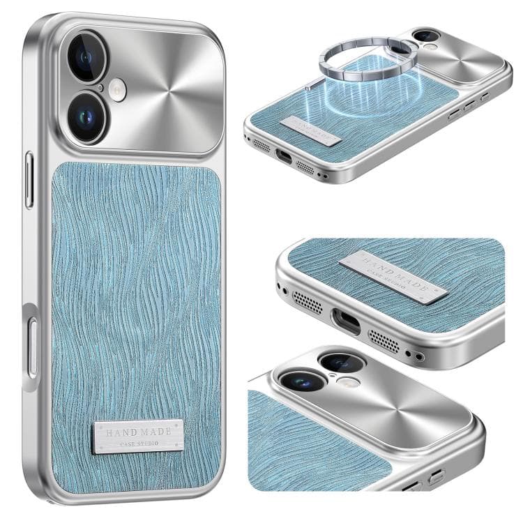 For iPhone 16 Flowing Water Ripple Magnetic Shockproof Phone Case(Blue) - Immagine 1