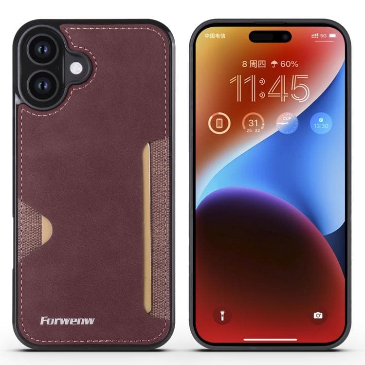 For iPhone 16 Forwenw F5 Series Integrated Card Bag Phone Case(Red) - Immagine 1