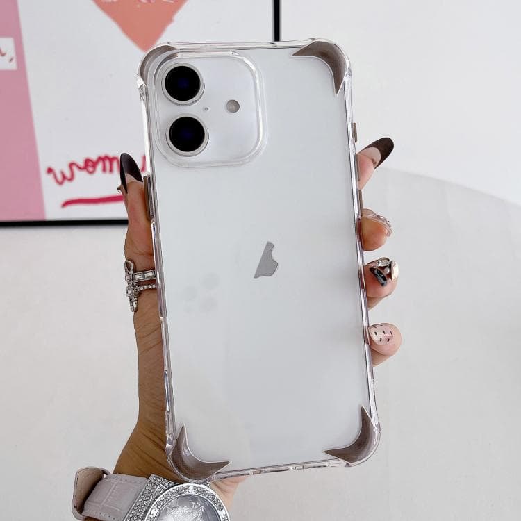 For iPhone 16 Four Corner Airbags Shockproof Color Contrast Soft TPU Phone Case(Brown) - Immagine 1