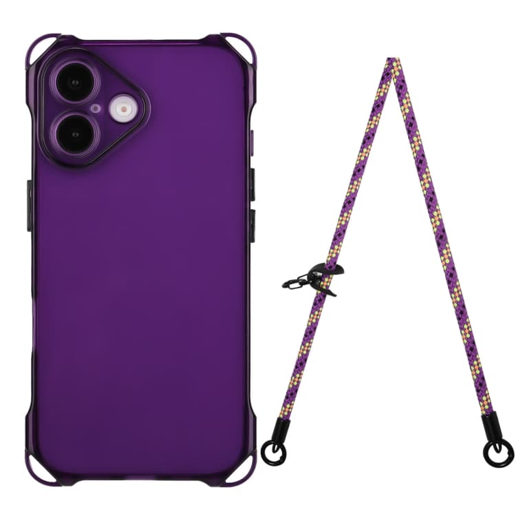 For iPhone 16 Four-corner Shockproof TPU Phone Case with Lanyard(Purple) - Immagine 1