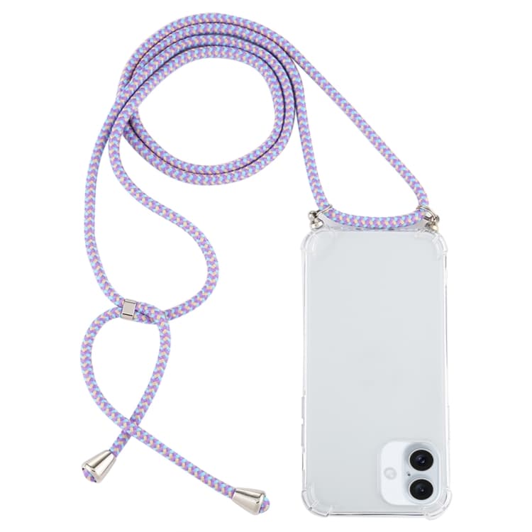 For iPhone 16 Four-Corner Shockproof Transparent TPU Case with Lanyard(Purple Blue Yellow) - Immagine 1