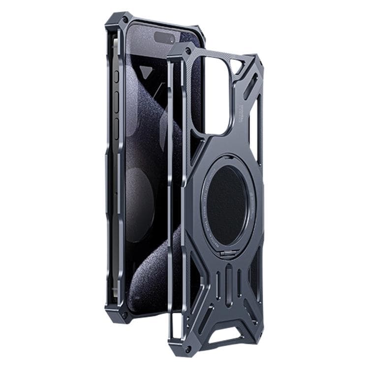 For iPhone 16 Frameless Aluminum Alloy Magnetic Rotation Holder Phone Case(Space Gray) - Immagine 1