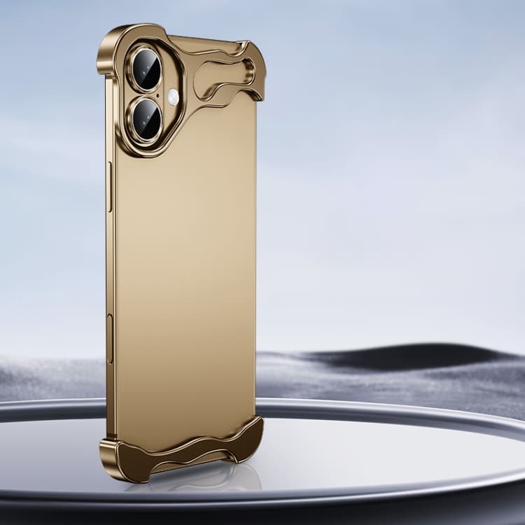 For iPhone 16 Frameless Metal Corner Pad Phone Case with Lens Film(Gold) - Immagine 1
