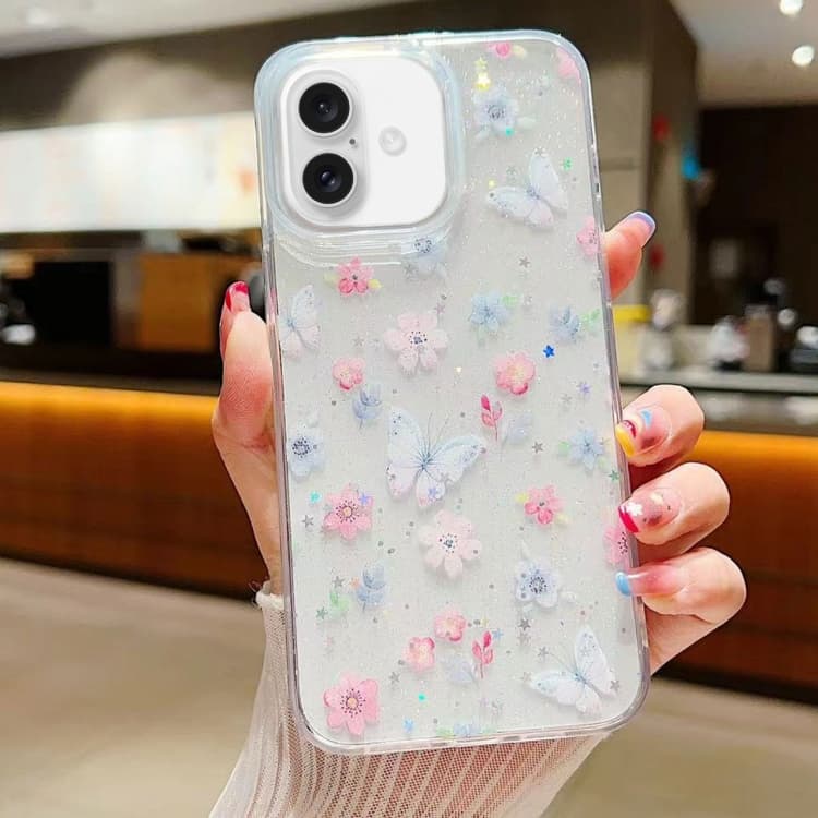 For iPhone 16 Fresh Small Floral Epoxy TPU Phone Case(D06 Love of Butterfly) - Immagine 1