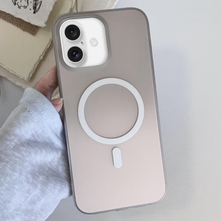 For iPhone 16 Frosted Gradient TPU Magnetic Phone Case(Gray) - Immagine 1