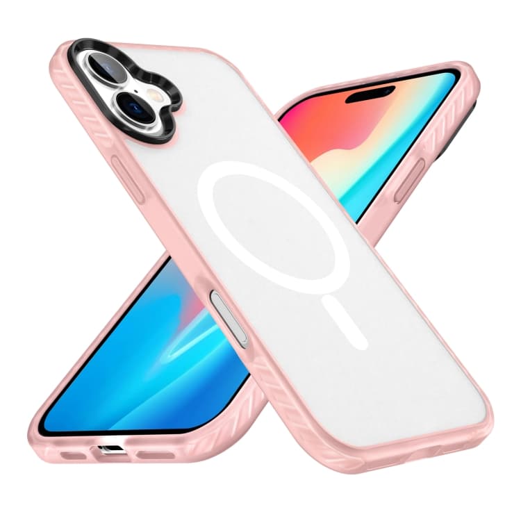 For iPhone 16 Frosted Skin Feel MagSafe Transparent Phone Case(Pink) - Immagine 1