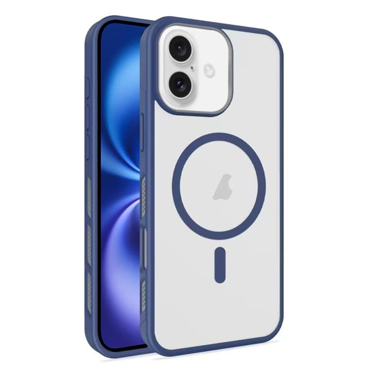 For iPhone 16 Frosted Translucent Side Ice Fog Cooling MagSafe Phone Case(Blue) - Immagine 1