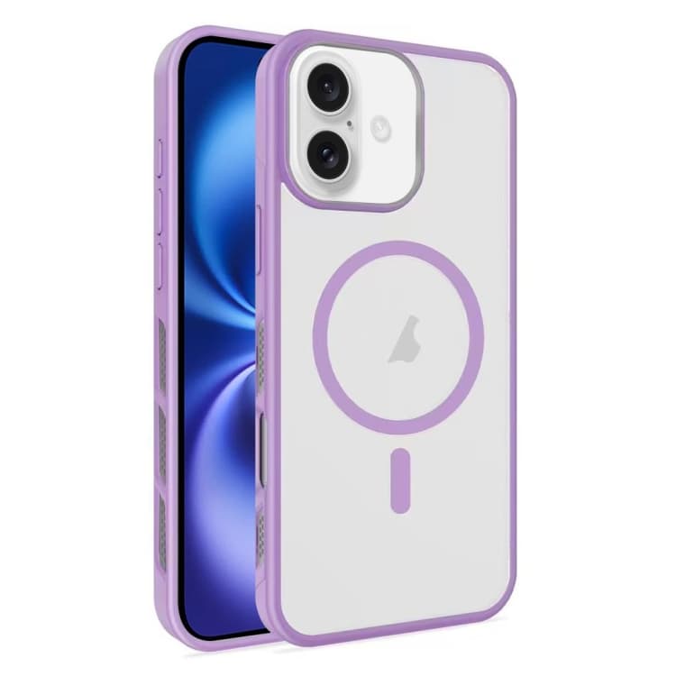 For iPhone 16 Frosted Translucent Side Ice Fog Cooling MagSafe Phone Case(Light Purple) - Immagine 1