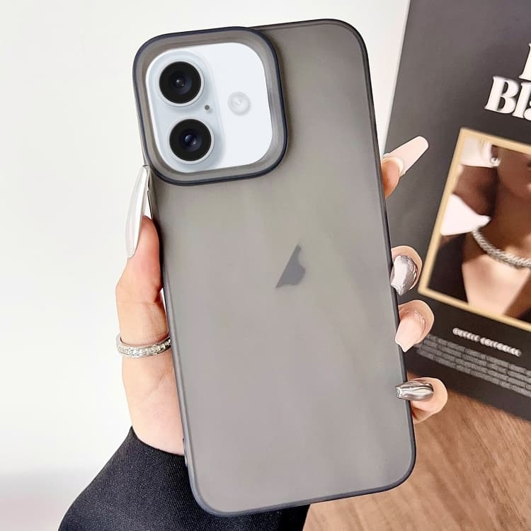 For iPhone 16 Frosted Translucent TPU Full Coverage Phone Case(Black) - Immagine 1