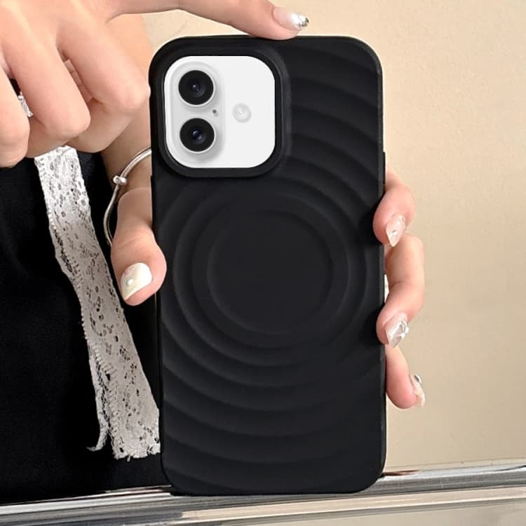 For iPhone 16 Frosted Wave Texture MagSafe Magnetic TPU Phone Case(Black) - Immagine 1