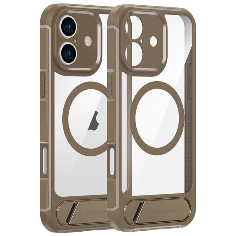 For iPhone 16 FULEXIN L1 Series Transparent MagSafe Holder Phone Case(Desert Gold) - Immagine 1