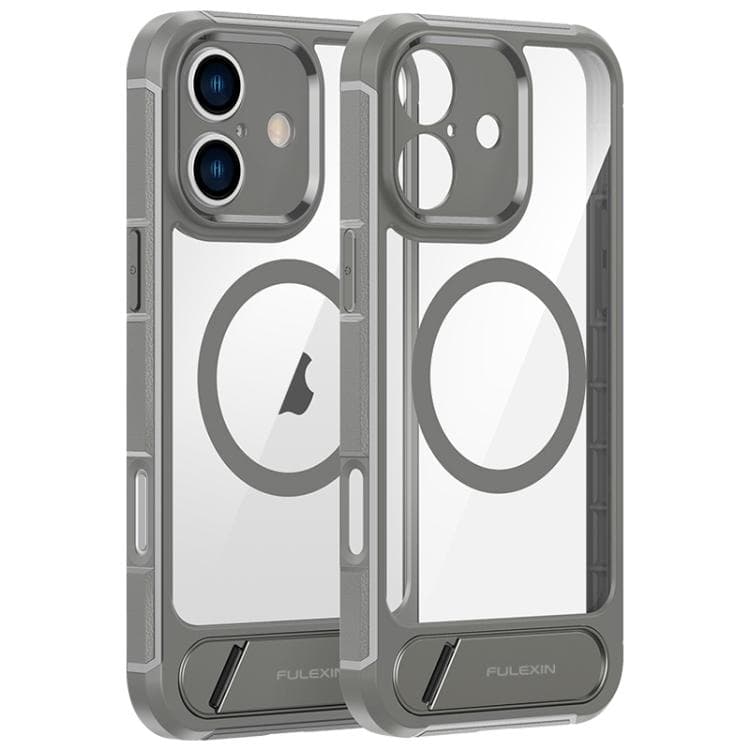 For iPhone 16 FULEXIN L1 Series Transparent MagSafe Holder Phone Case(Grey) - Immagine 1
