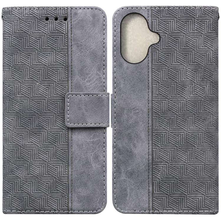 For iPhone 16 Geometric Embossed Leather Phone Case(Grey) - Immagine 1