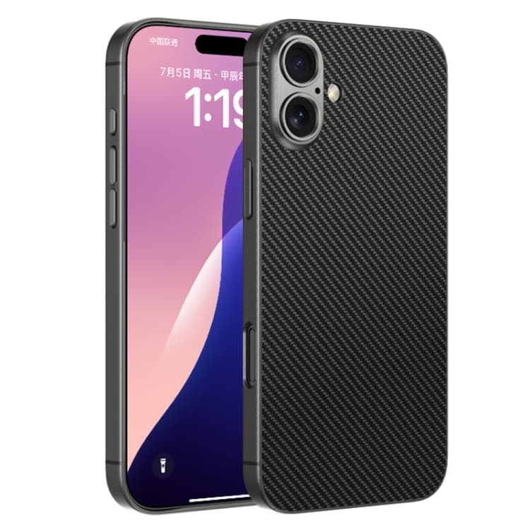 For iPhone 16 GKK Metal Paint Skin Feel Leather Full Coverage Phone Case(Carbon Fibre) - Immagine 1