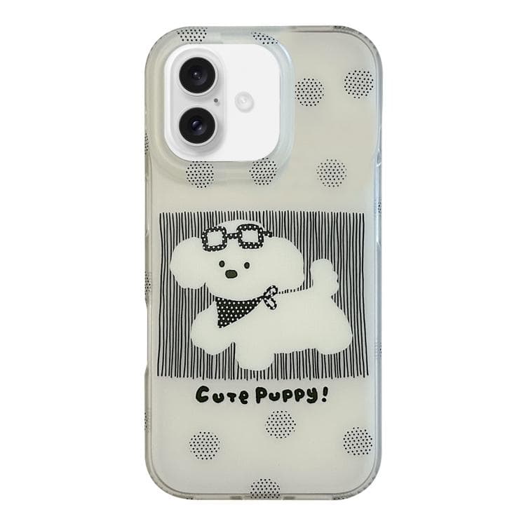 For iPhone 16 Glasses Dog Half Coverage IMD Phone Case(Black) - Immagine 1