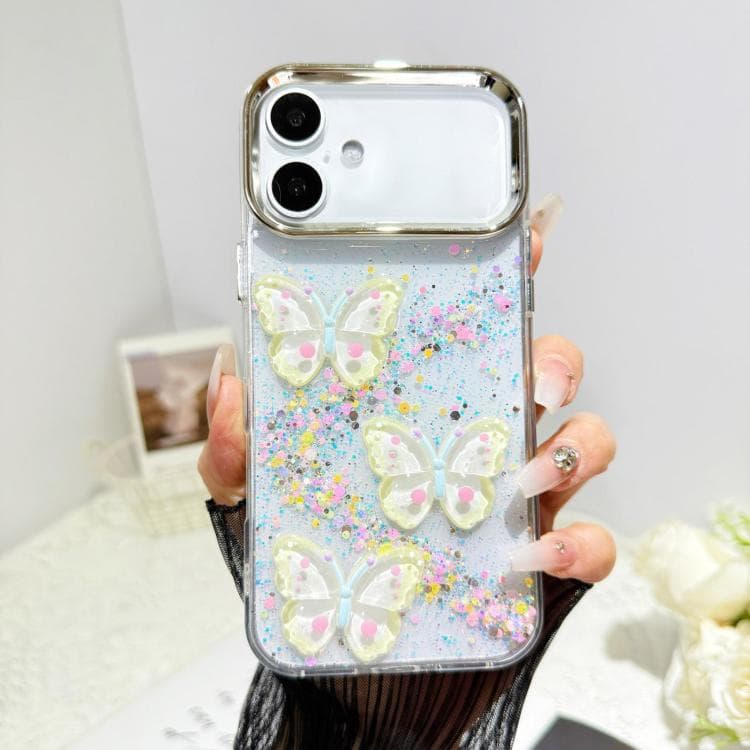 For iPhone 16 Glitter 3D Butterfly Epoxy Resin Phone Case(Yellow) - Immagine 1