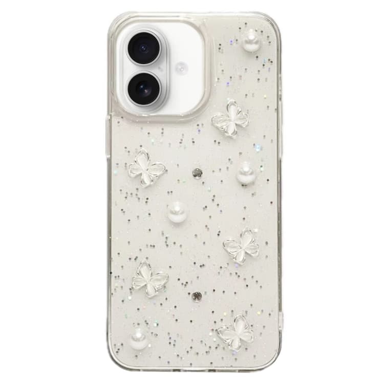 For iPhone 16 Glitter Pearl Butterfly TPU Phone Case(Pearl Butterfly) - Immagine 1