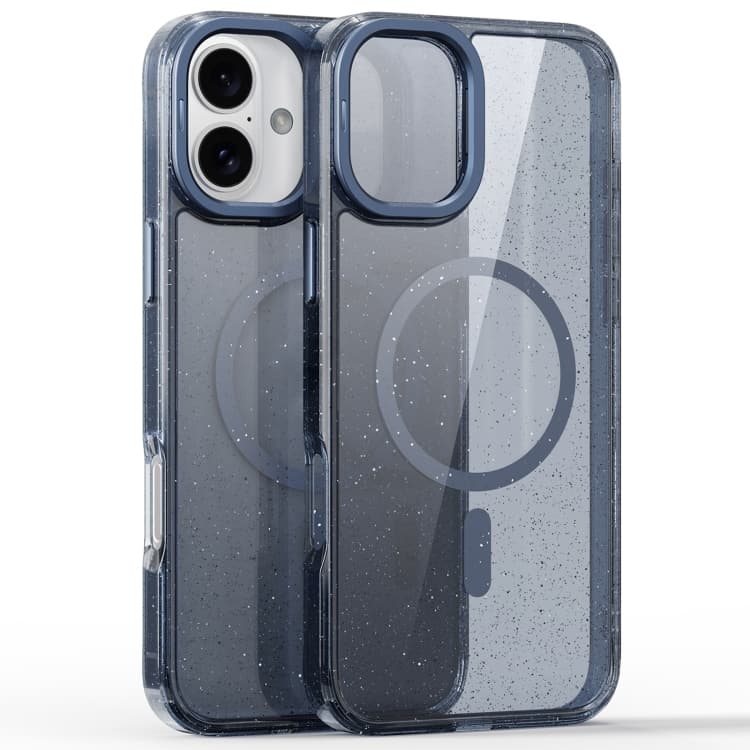 For iPhone 16 Glitter Powder Lens Holder MagSafe Magnetic Phone Case(Transparent Titanium Blue) - Immagine 1