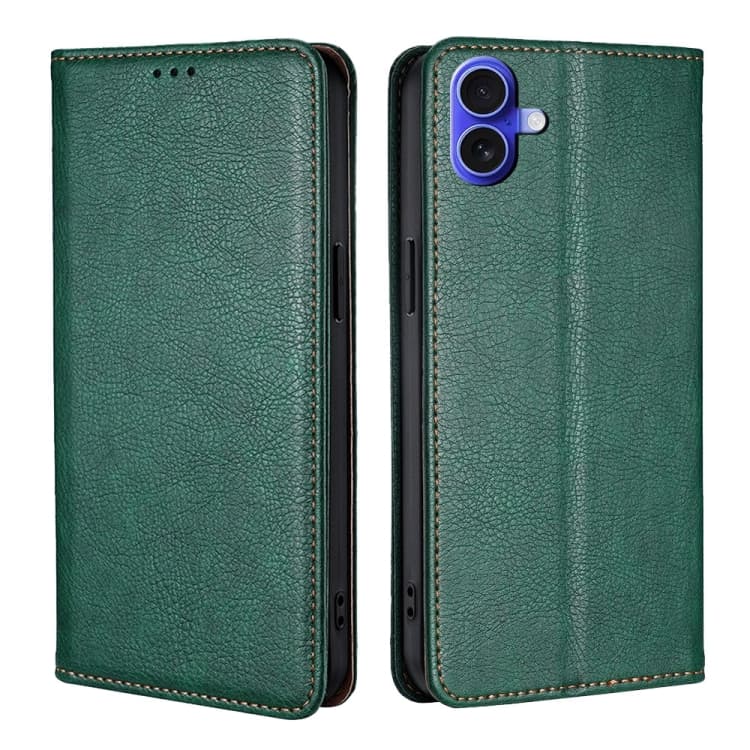 For iPhone 16 Gloss Oil Solid Color Magnetic Leather Phone Case(Green) - Immagine 1