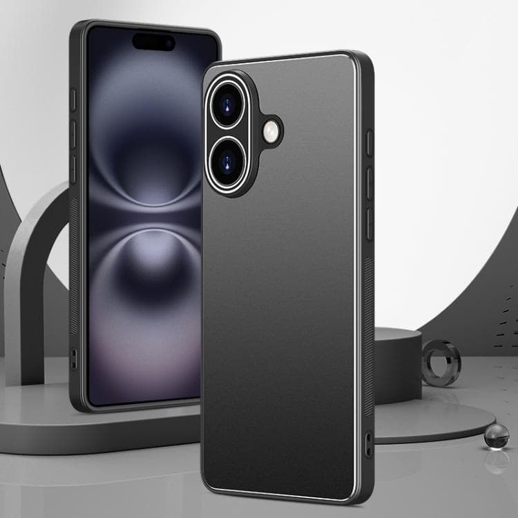 For iPhone 16 Golden Shield Metal Frosted Lens Film Phone Case(Black) - Immagine 1