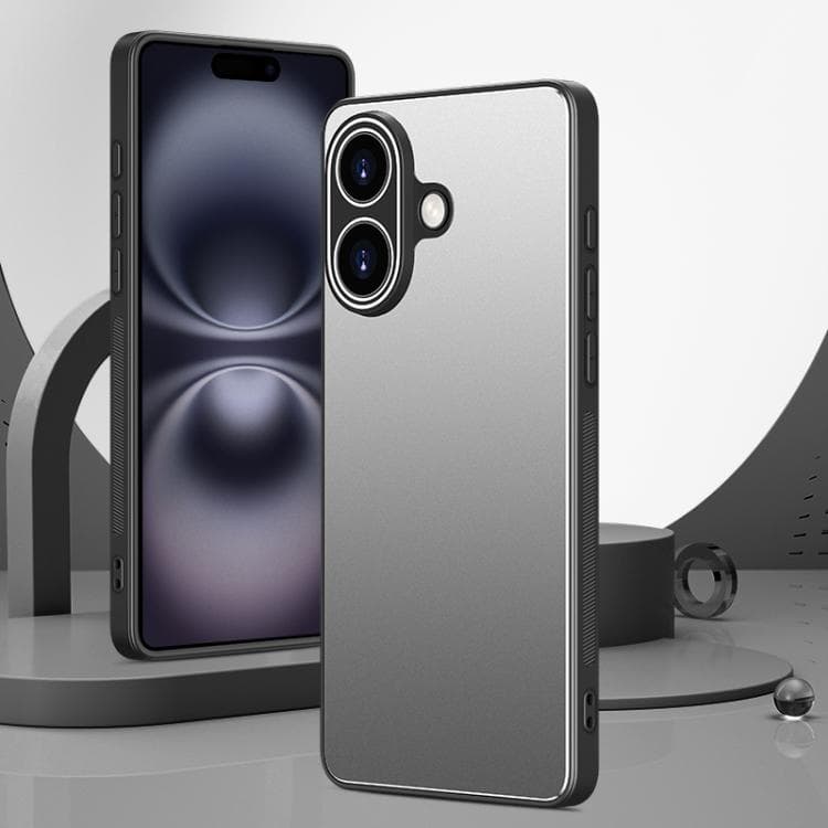 For iPhone 16 Golden Shield Metal Frosted Lens Film Phone Case(Silver Grey) - Immagine 1