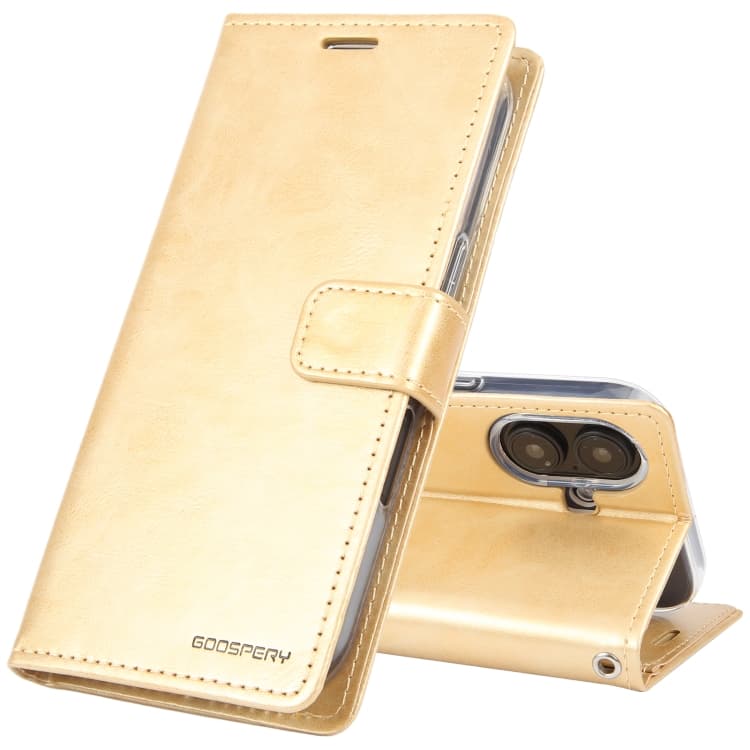 For iPhone 16 GOOSPERY BLUE MOON Crazy Horse Texture Leather Phone Case(Gold) - Immagine 1