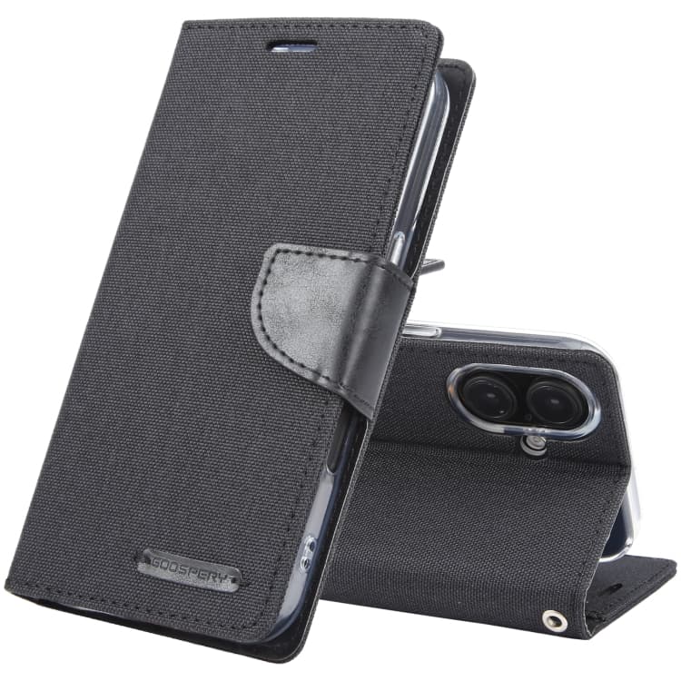 For iPhone 16 GOOSPERY CANVAS DIARY Fabric Texture Flip Leather Phone Case(Black) - Immagine 1