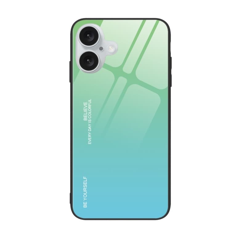 For iPhone 16 Gradient Color Glass Phone Case(Green Cyan) - Immagine 1