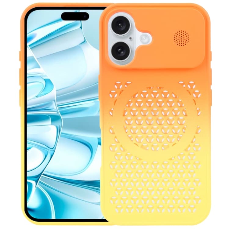 For iPhone 16 Gradient Color Honeycomb Aromatherapy MagSafe Phone Case(Orange Yellow) - Immagine 1