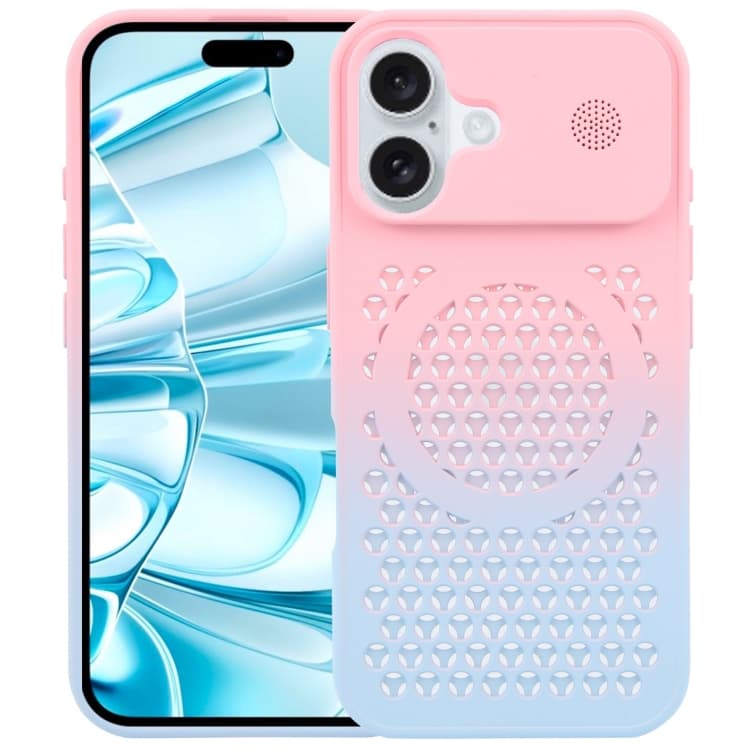 For iPhone 16 Gradient Color Honeycomb Aromatherapy MagSafe Phone Case(Pink Blue) - Immagine 1